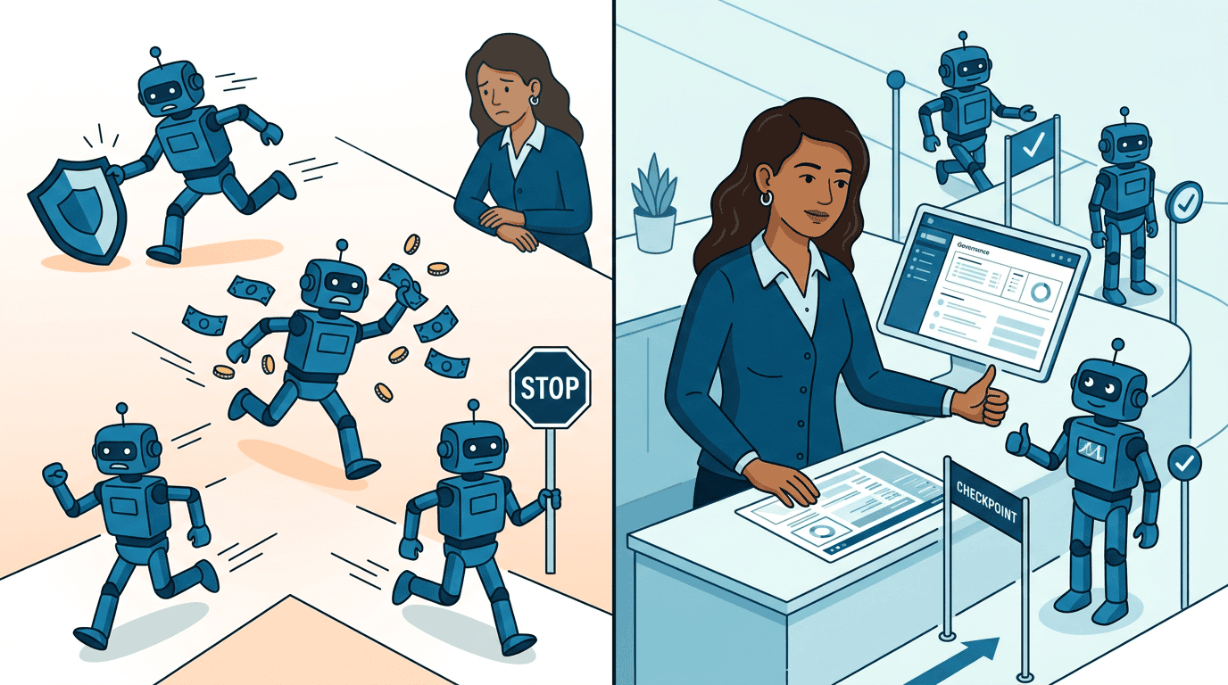 Without governance, agents optimize blindly. With governance, humans like Jordan stay in the loop on decisions that matter.